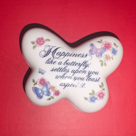 Avon Other - Avon White Butterfly Trinket Box with Pink & Blue Floral Accents